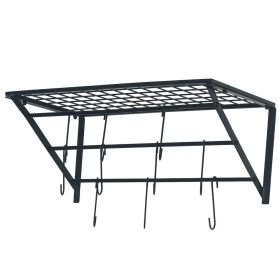 Kitchen Wall Mounted Pot Rack Storage Shelf with 3 Tier Hanging Rails 10 Hooks