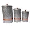 Galvanized Metal Lidded Canister With Copper Band, Set of Three, Gray